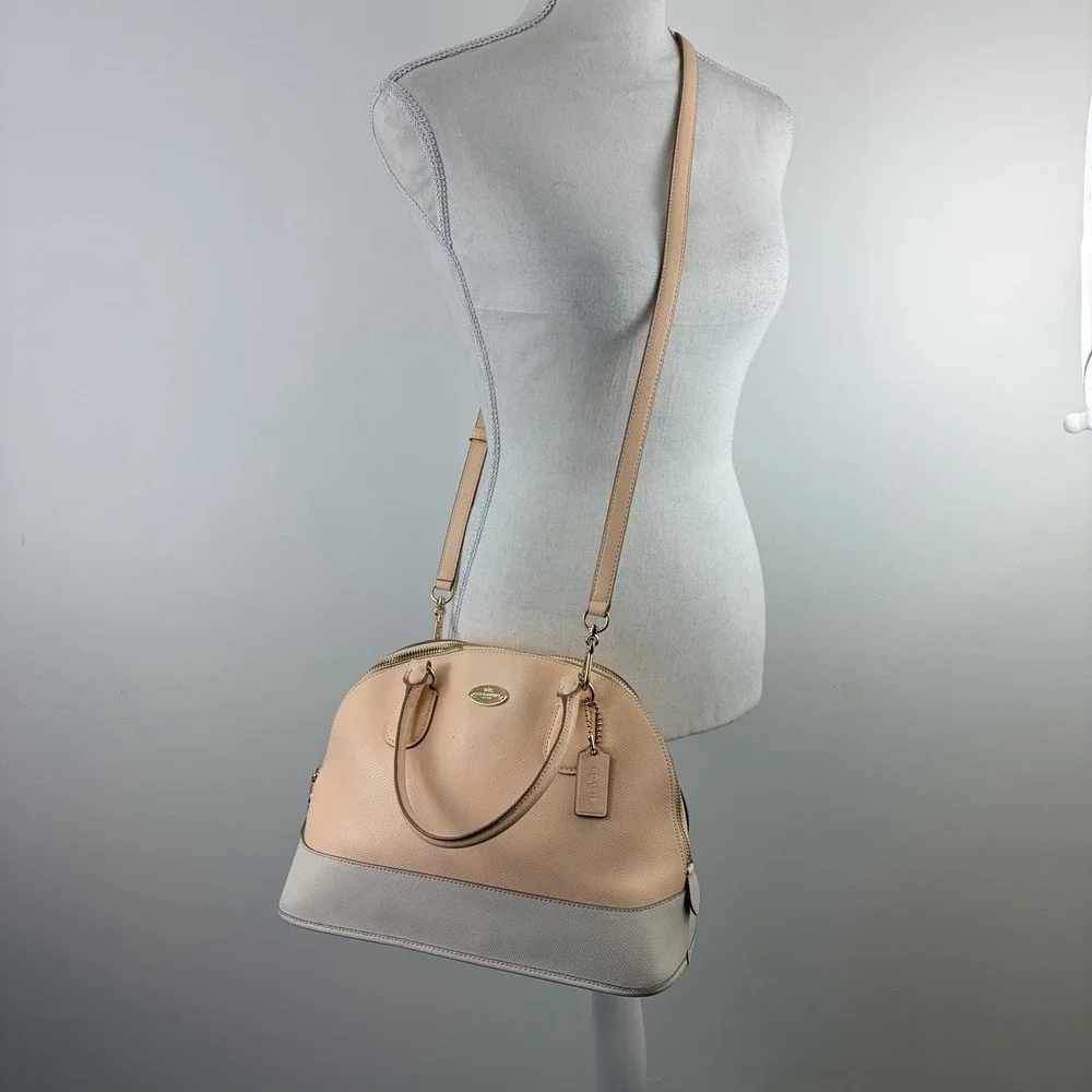 Coach‎ Colorblock Pebbled Leather Dome Satchel Crossbody Peach Ivory